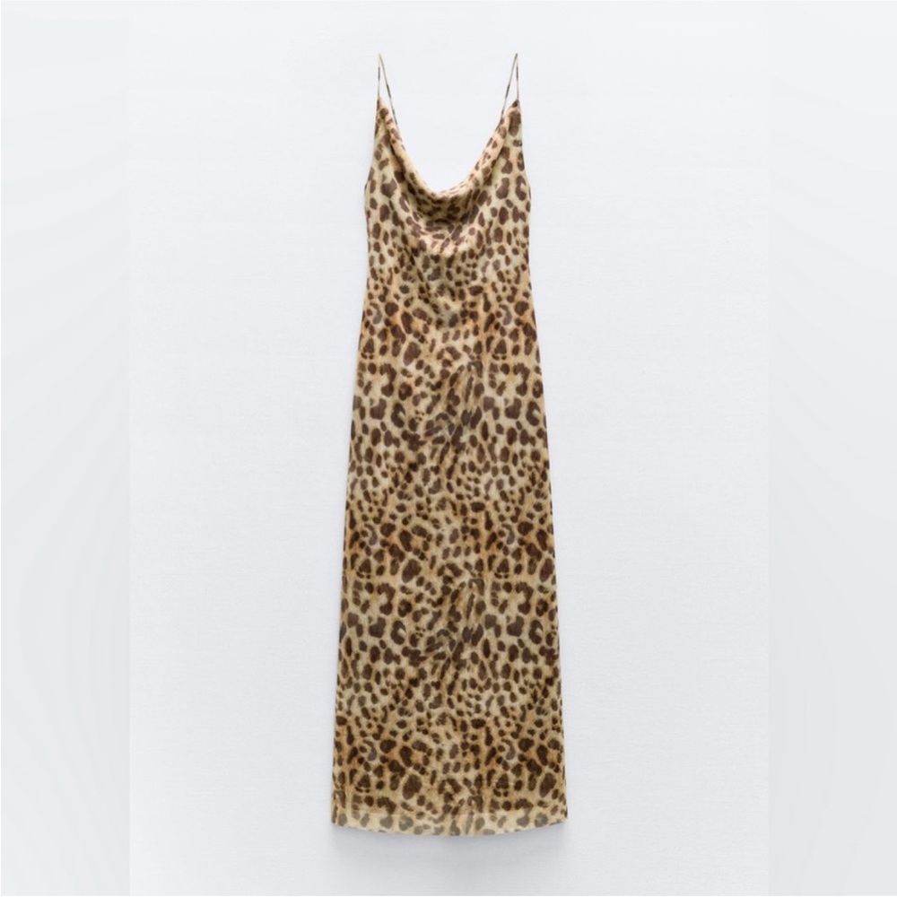 Zara Tulle Mesh Leopard Maxi Dress